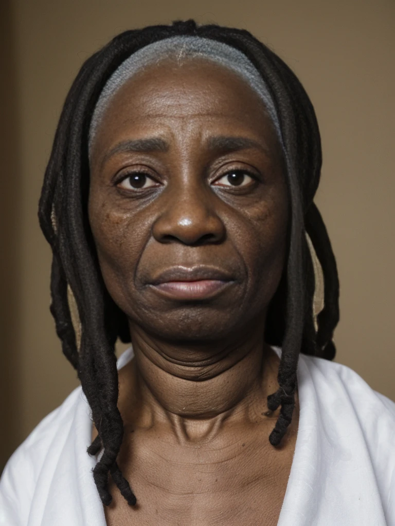 a full body photo of woman shot on a phone from 2016, (((1 70 year old African woman))) with the blackest skin and amber eyes and unkept brunette hair with unusual facial features, ((wrinkles:1.4)), BREAK, her facial expression is seductive, she is nude, she's in a garden, ((dynamic pose)), BREAK, harsh shadows, the shot is extreme long and wide, tilted angle
