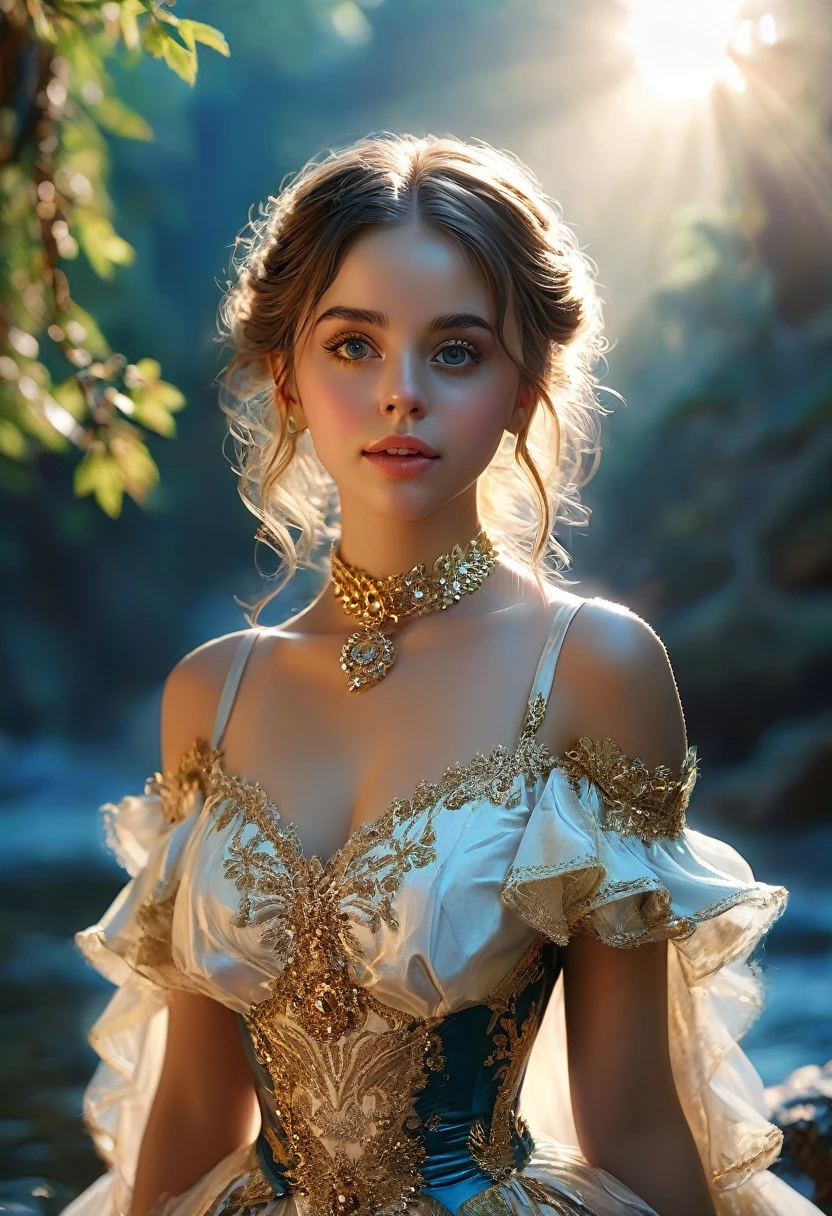 masterpiece, best quality, highly detailed, 1girl, solo, twintails, off-shoulder sweater, choker, large glasses, gold locket, jacket, hairband, looking at viewer, smile, blush, Wide Smile, Eyes Detailed & Wide, sexy Pose. Ultra HD, Rococo-Inspired Fantasy Art With Intricate Details. Cute, Charming Expression, Alluring-Gaze, looking at viewer Beautiful Eyes, An-Ideal-Figure. Large Youthful Well-Shaped-Breasts, Massive-Round-Bosom, Décolletage. slim waist, fit body, full lipsWarm lights , woman in a dreamy forest at night, with fluffy hair, delicate face, realistic, real, slim, large aperture, sexy shots, attractive poses,Stunnin gly beautiful merge of Scarlett Johanson. Alison Brie, Selena Gomez. symmetrical face, photorealistic, photography, path tracing, specular lighting, volumetric face light, path traced hairmaximum quality{(masutepiece) (8K High Resolution) (top-quality) In the style of breath of the wild.
