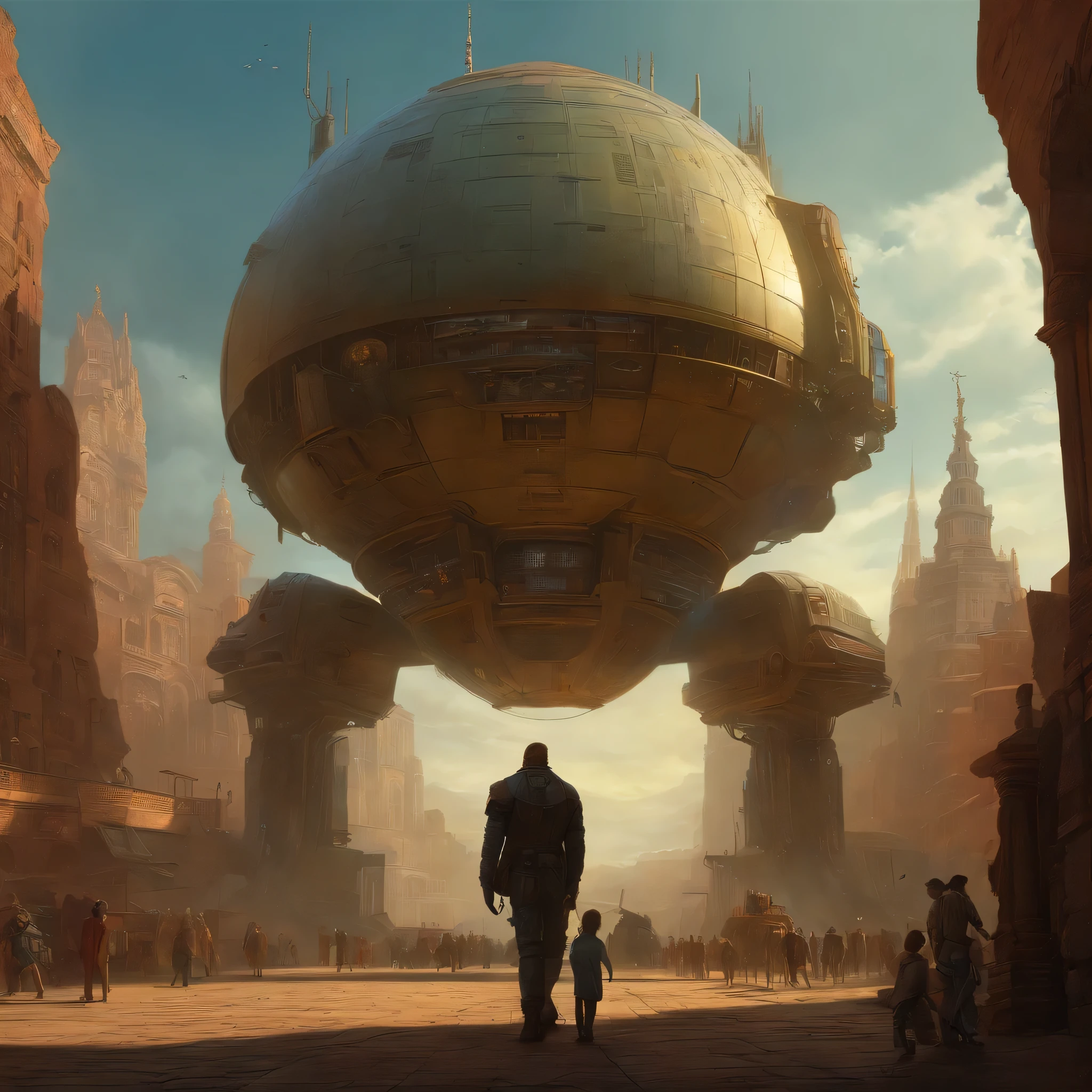 There is a picture of a futuristic city with a giant robot head., inhuman face, peter gric and dan mumford, Beksinski and James Jean, Michael Whelan and Pixar, Justin Gerard and Greg Rutkowski, Daniel Merriam style, andreas rocha and john howe , Studio weta and James Jean, Larry McDougall