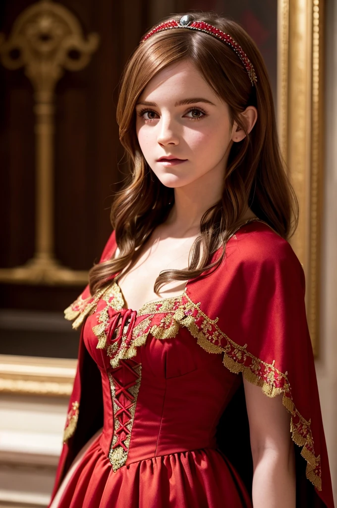 Close-up of a woman in a red dress and red cape, ドリアダ役のEmma Watson, Emma Watsonの修道女カロル・バク, 古代の女王Emma Watson, 騎士役のEmma Watson, Emma Watson(『Victorian Secrets』), Emma Watsonの映画スチール, Emma Watson(Scarlet Witch), In a red Victorian era dress, ゲーム・オブ・スローンズのEmma Watson