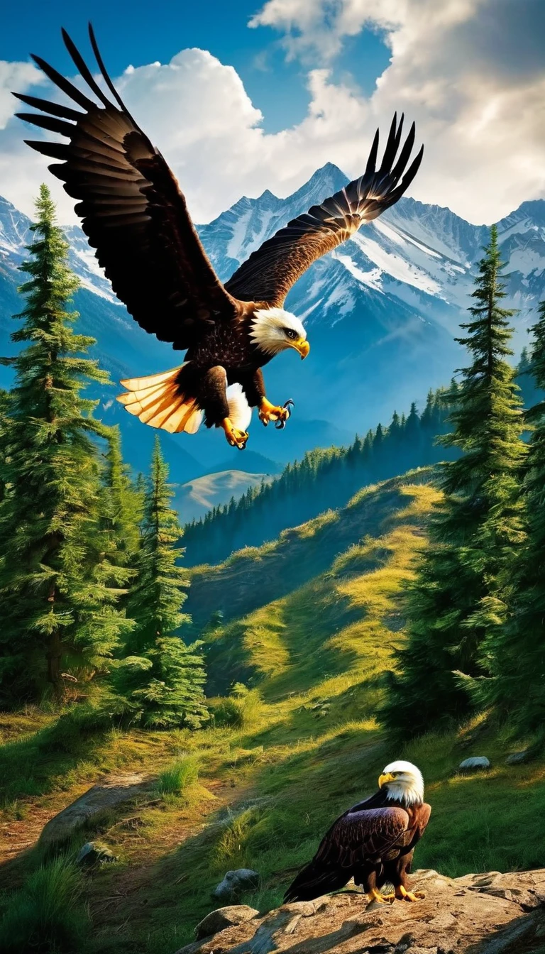 Mountains and forests，There is a kind of beast，Looks like a hawk，The eagle&#39;s claws are like a pair of human hands(best quality，4K，8K，High level，masterpiece：1.2），Ultra Detailed，（lifelike，Photo real，Photo real：1.37），Highly detailed animals，Realistic lighting，Fantasy Creatures