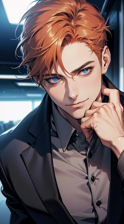 (best quality,4k,8k,highres,masterpiece:1.2),ultra-detailed,(realistic,photorealistic,photo-realistic:1.37),1 man,31 years old,mature man,very handsome,without expression,smile,short grey b
Orange hair,blue eyes,penetrating gaze,perfect face without errors,imposing posture,businessman,office background,cinematic lighting,hdr image