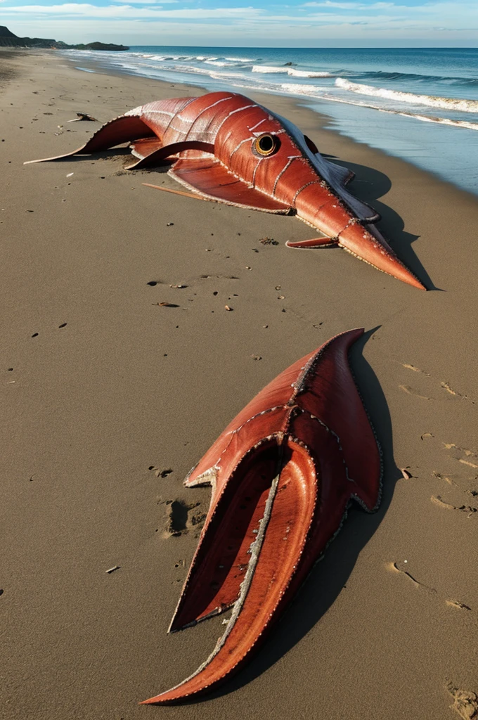Giant monster squid dead on the beach