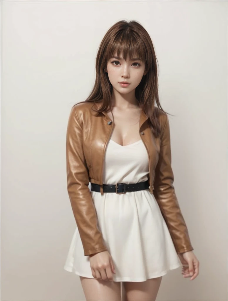 Kasumi, brown eyes, (best quality, ultra-detailed), (realistic:1.37), beautiful and detailed face, ultra-realistic texture, delicate face, delicate body, red lipstick, bright colors. High definition, 8K.
