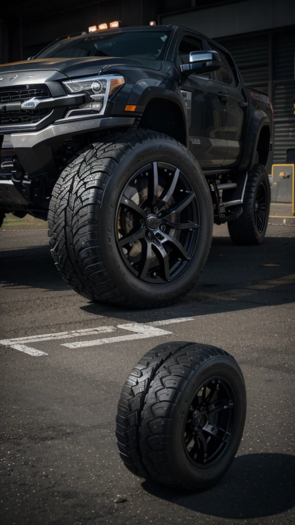 a poster advertising a vehicles for the new york truck company, tire, 1x, steady look, new design, onyx, colour, apex, wheels, new vehicle, teaser, truck, feature, easy, by John Luke, thumbnail, online, wheel, loftis, superior look, composite, promo, vibrant and dynamic, attractive features, tyre mark