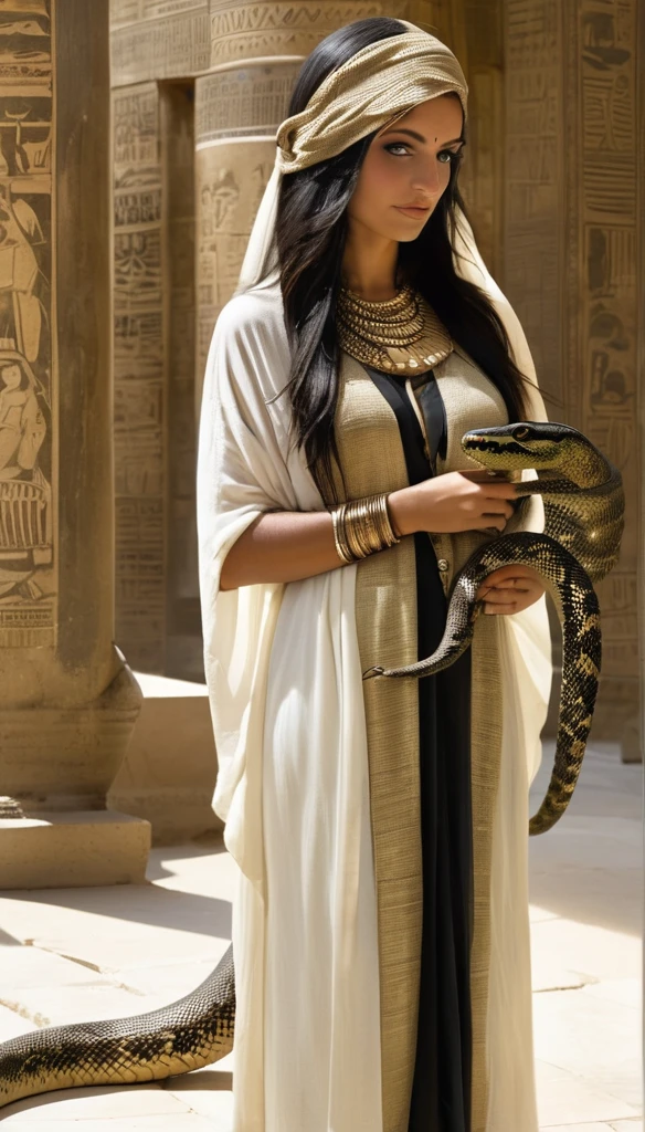 Cleopatra full length. empowered, beautiful and sensual and with a snake.