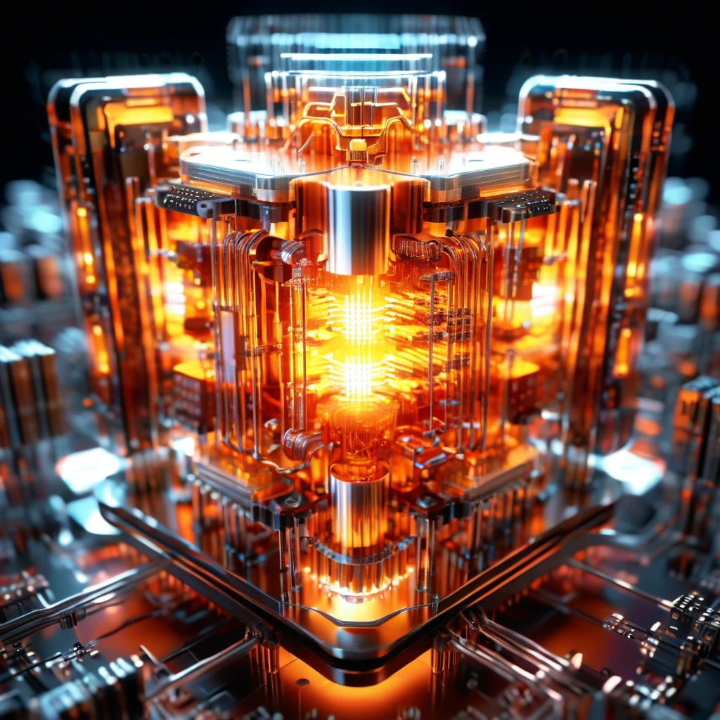 Orange,chip,Product Close-up,Close-up of the Photogram,Rendering,C4D,High-speed flow,3d,ultra-high definition texture details,integrated circuit,cou,network,data stream,Special effect,(The emitted light converges in the middle:1.5),container_architecture