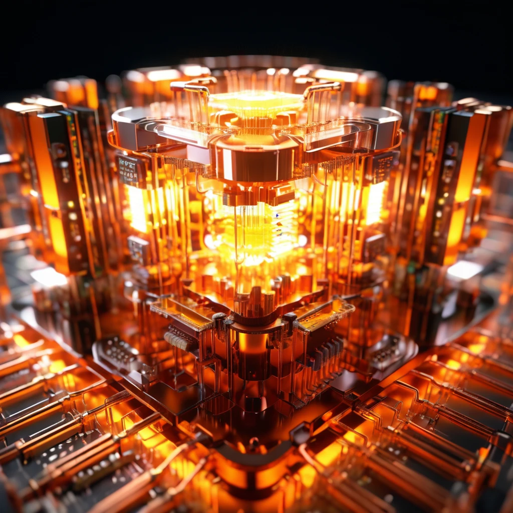 Orange,chip,Product Close-up,Close-up of the Photogram,Rendering,C4D,High-speed flow,3d,ultra-high definition texture details,integrated circuit,cou,network,data stream,Special effect,(The emitted light converges in the middle:1.5),container_architecture