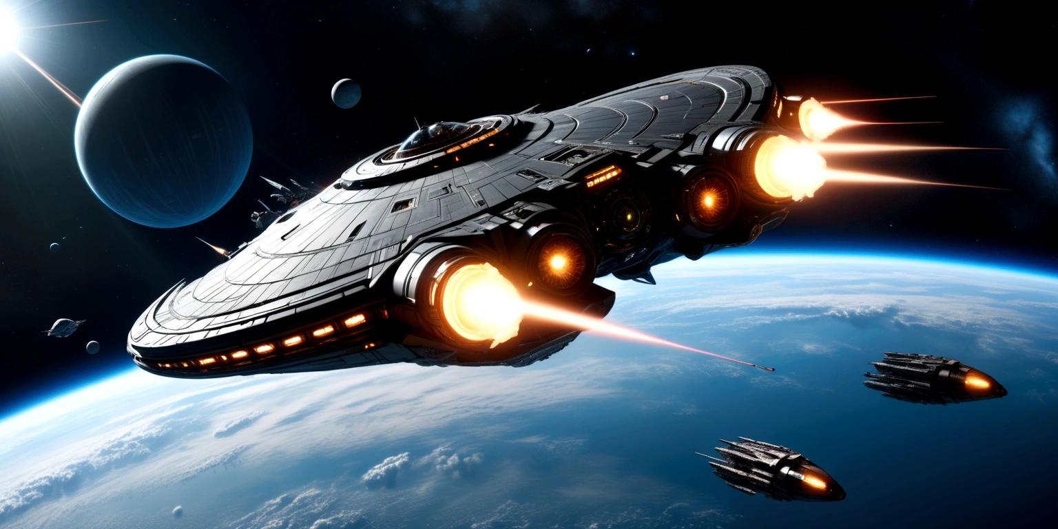 A futuristic space battle scene, a graceful fighter spacecraft, sleek and aerodynamic, with glowing engines and advanced weaponry, engaging in an epic confrontation with a massive, ominous death star-like structure, dramatic lighting, cinematic camera angles, intricate details, highly realistic, vibrant colors, dramatic lighting, cinematic composition, (best quality,4k,8k,highres,masterpiece:1.2),ultra-detailed,(realistic,photorealistic,photo-realistic:1.37),cinematic lighting,dramatic shadows,glowing energy weapons,spacecraft with detailed engines and hull plating,imposing death star-like structure,vast expanse of space with stars,sense of scale and grandeur