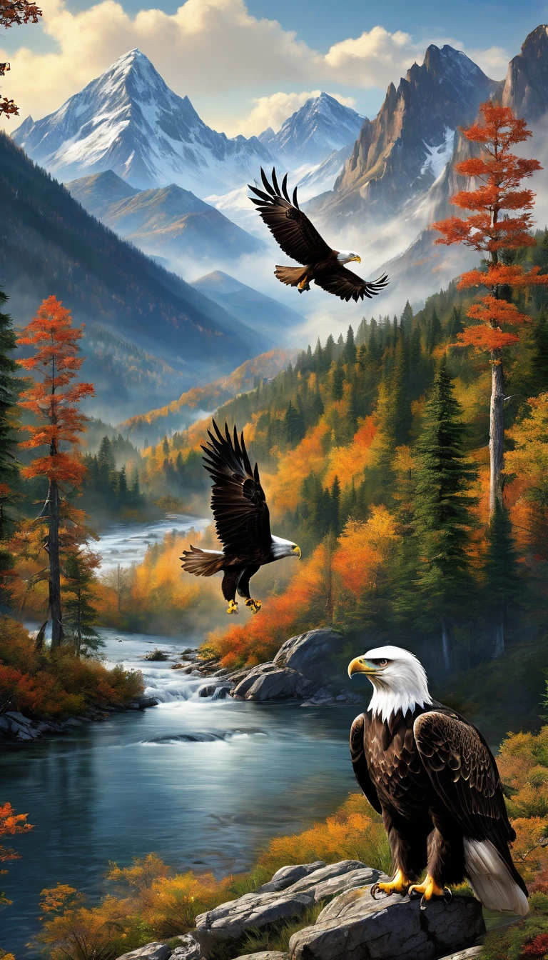 Mountains and forests，There is a kind of beast，Looks like a hawk，The eagle&#39;s claws are like a pair of human hands(best quality，4K，8K，High level，masterpiece：1.2），Ultra Detailed，（lifelike，Photo real，Photo real：1.37），Highly detailed animals，Realistic lighting，Fantasy Creatures