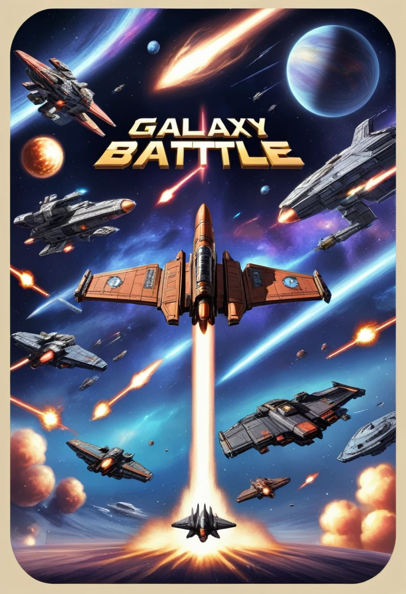 best quality, Electronic games " galaxy " Battle screen, space battle, shooting, 8-bit images, Low, vintage, Powerful effects
