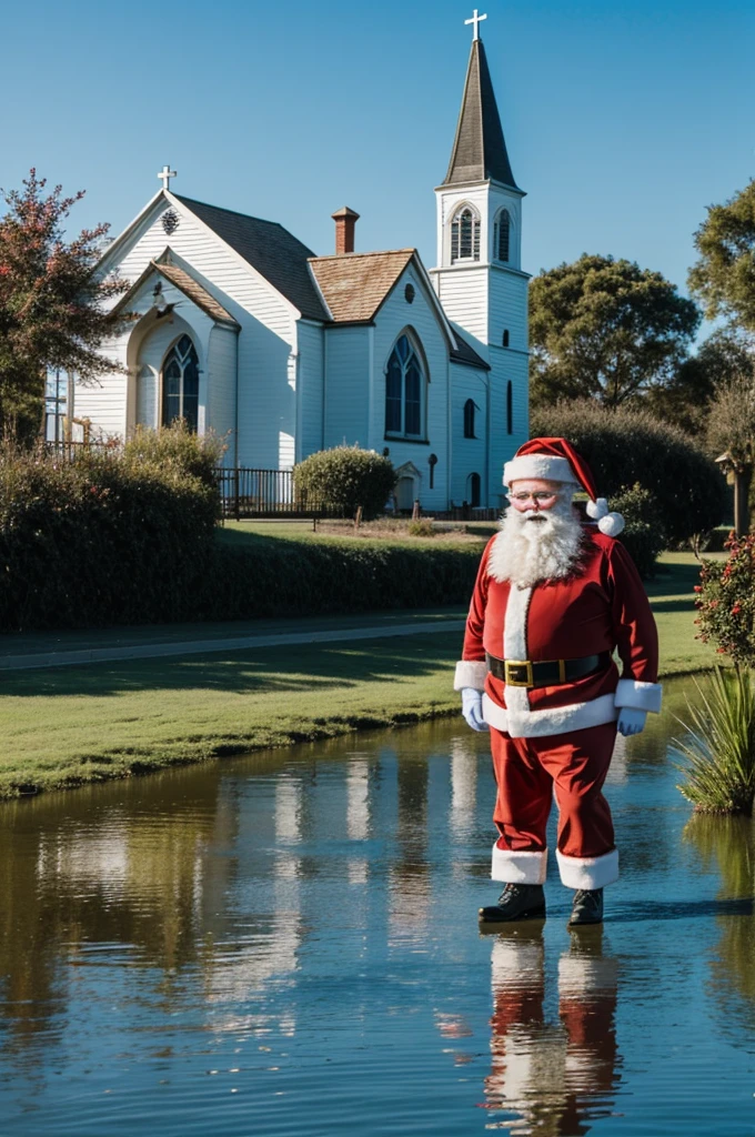santa, water, church, blue sky,