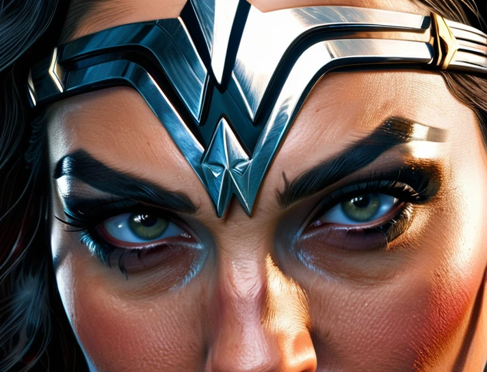 a close up of a wonder woman - woman with headphones on, poster art by Greg Rutkovisk, trending on cgsociety, digital art, marvel art, marvel style, portrait of wonder woman, futuristic style wonder woman, marvel superhero, style of marvel, marvel comic style, super hero art, wonder woman in the moshpit,dc comics dslr hdr plus, marvelous expression, wonder woman, cinematic, best quality unreal engine 5.3, dramatic dynamic, octane render, full body