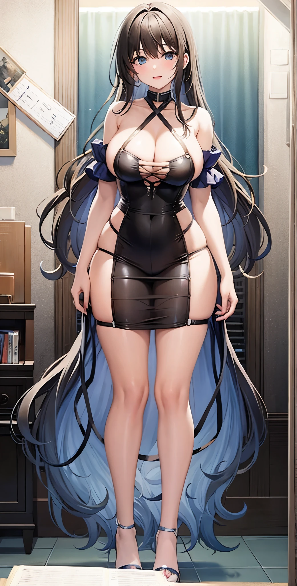 girl,Large Breasts,long hair,Topless,Bow,