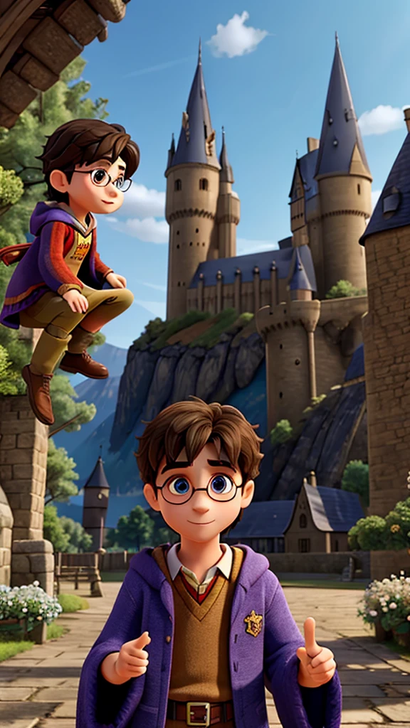 Harry Potter style、Good Youth、Western-style castle、Wizard、Flying in the sky on a broom