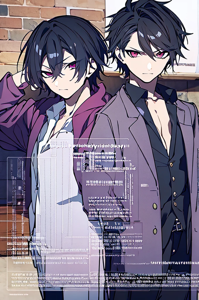 ((Pixiv)),(masterpiece_portrait),(CG game_cg),(Fantasy),(10s-anime-aesthetic),(Akira Kitamura),1boys,Eastern_Quota,Japan,samurai,skinny,sharp_face,short_hair,black_hair,hair over one eye,spiked_hair,Red_eyes,battoujutsu_stance,determined,Navy kimono,Lilac tasuki,Black overcoat,Cowboy shot