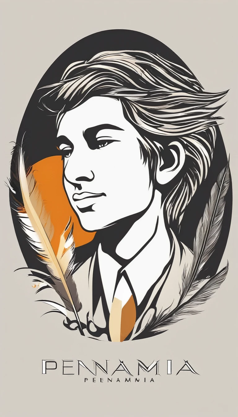 Create a minimal, modern, simple, inspirational, memorable, dream like logo design of a boy and a feather for the brand “Penamemoria".