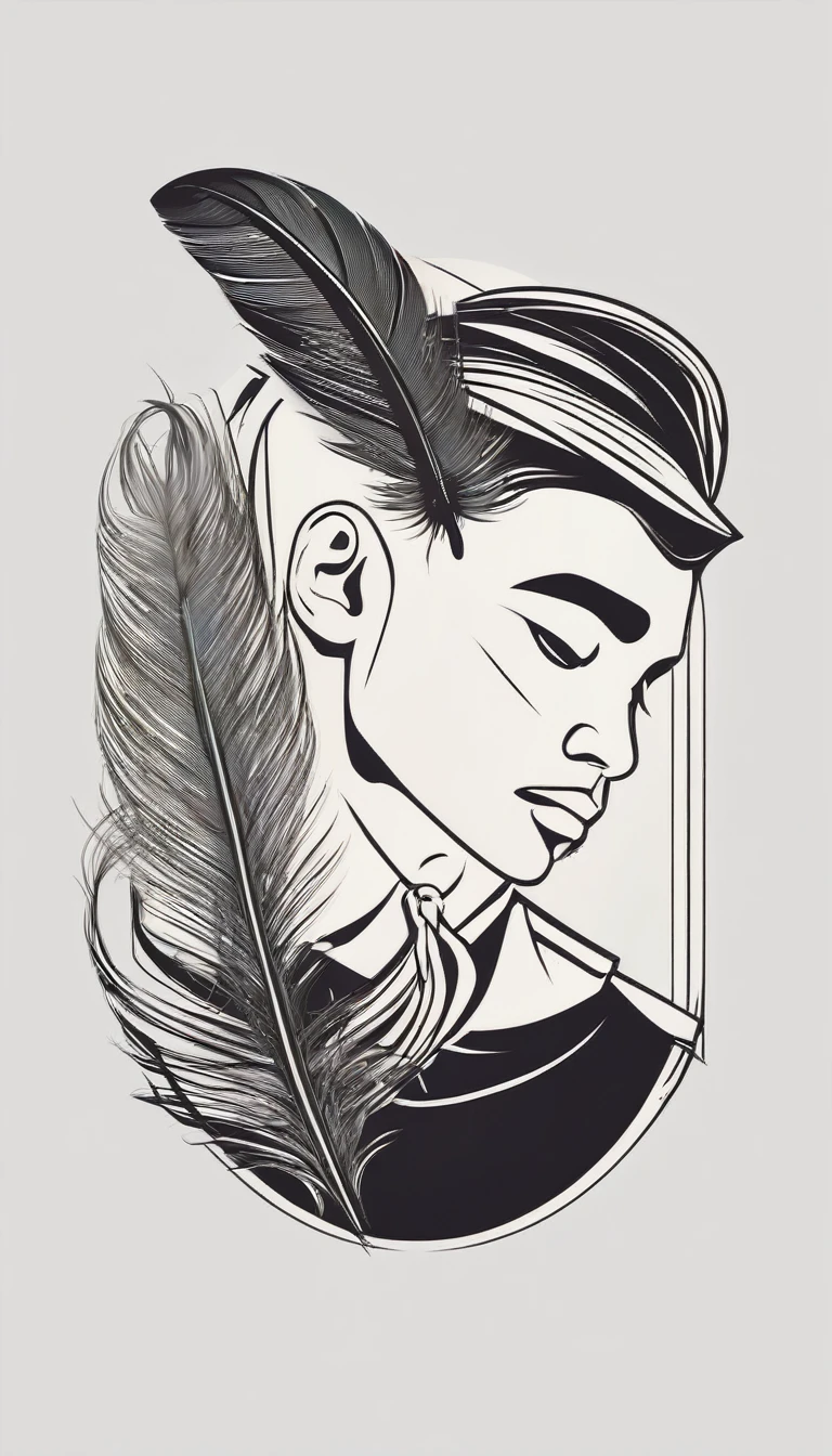 Create a minimal, modern, simple, inspirational, memorable, dream like icon design of a boy and a feather for the brand“Penamemoria".
