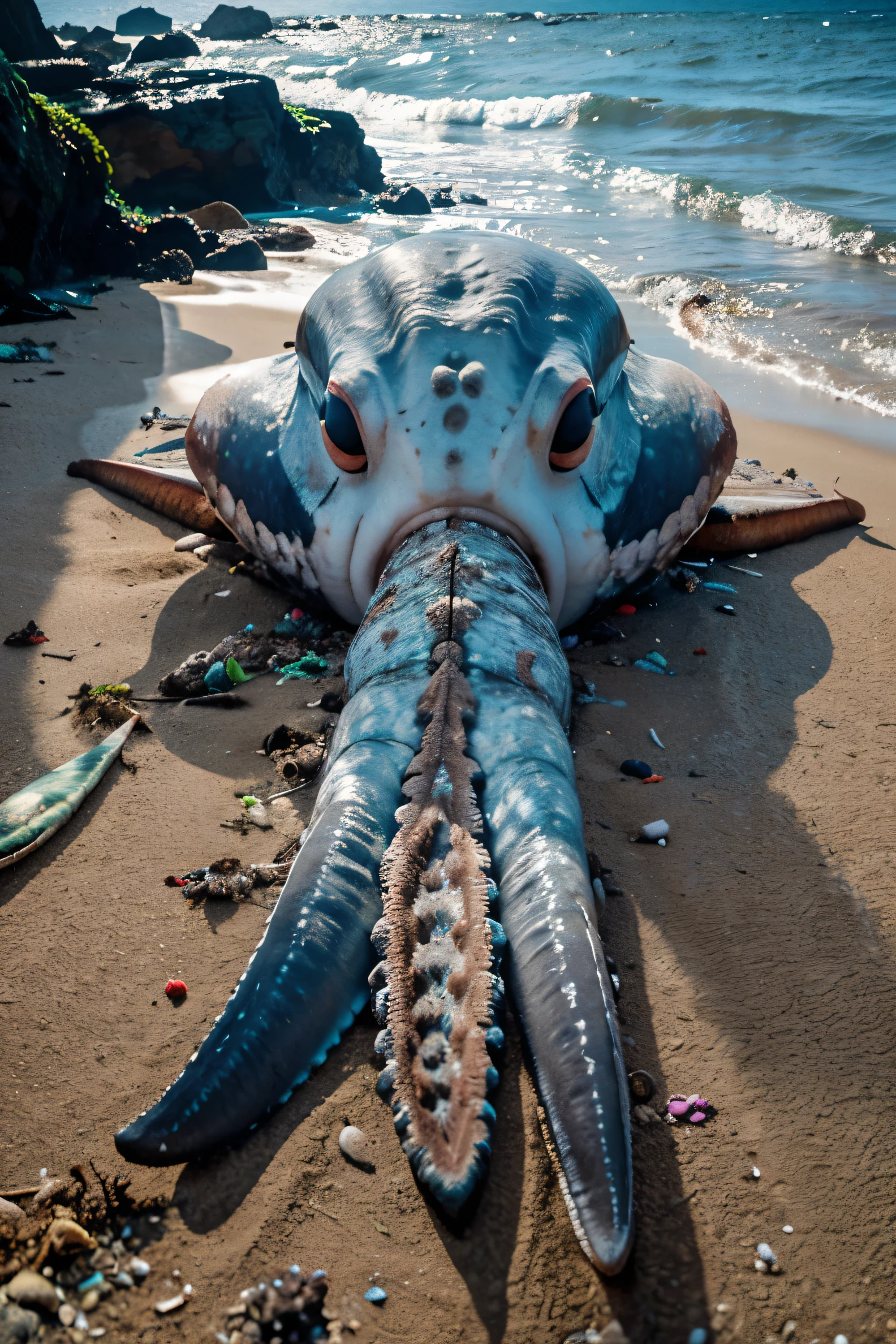 Giant monster reef squid found dead on the beach then surrounding by croud tu see it