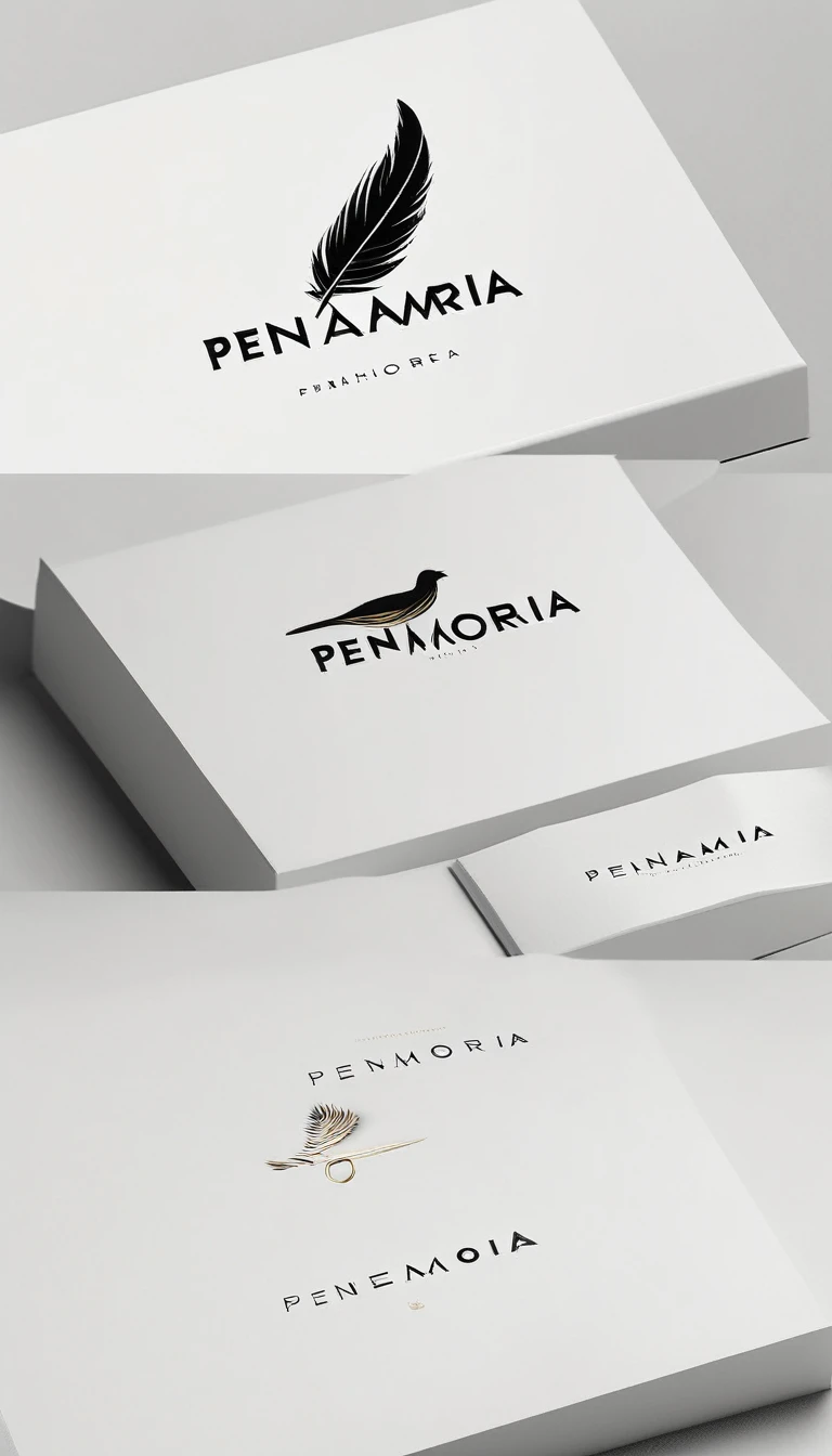 A minimal, modern, simple, cinematic logo design for the brand “Penamemoria". Create a modern, minimalistic, high-quality, logo of a bird feather