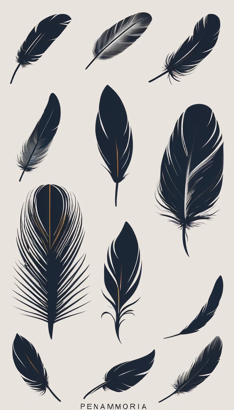 A minimal, modern, simple, cinematic logo design for the brand “Penamemoria". Create a modern, minimalistic, high-quality, logo of a bird feather
