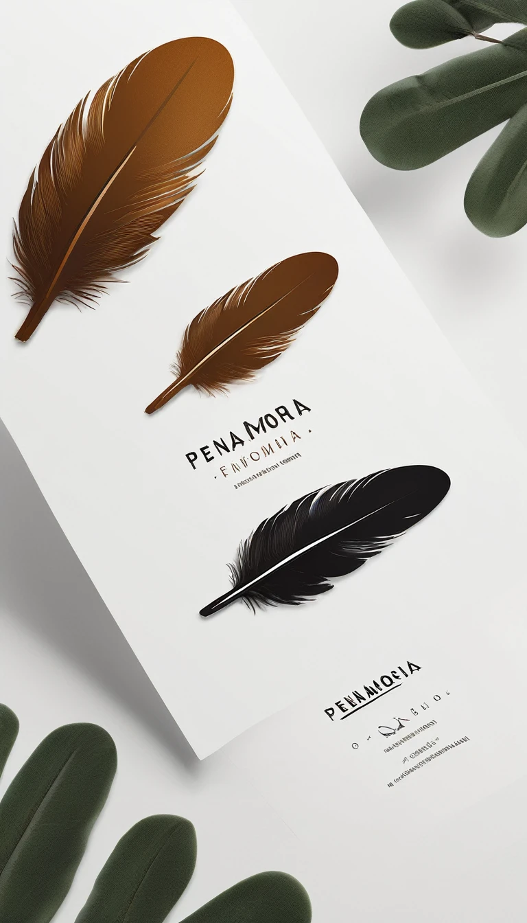 A minimal, modern, simple, cinematic logo design for the brand “Penamemoria". Create a modern, minimalistic, high-quality, logo of a bird feather
