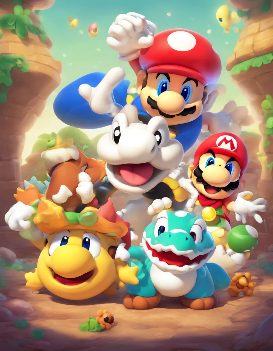 Dry Bones, Boo, Bowser Jr, Harmony and baby daisy in a tragedic scene
