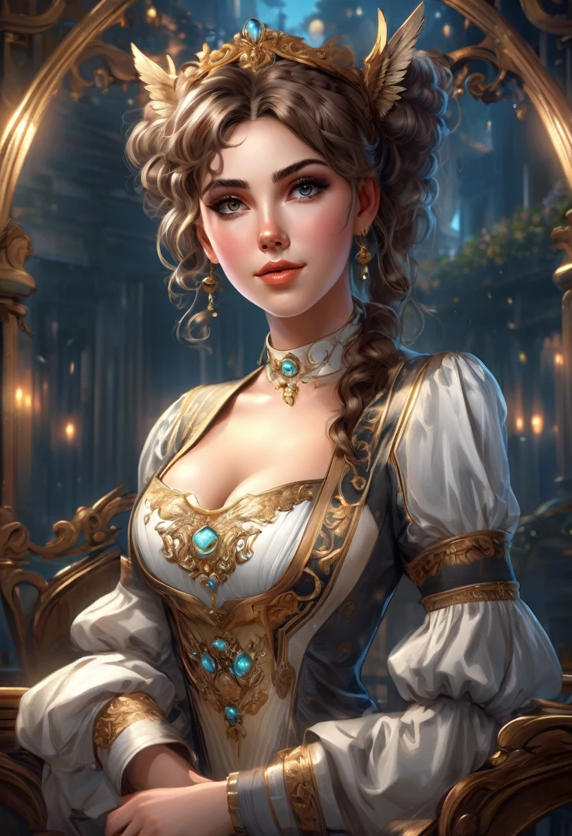 masterpiece, best quality, highly detailed, 1girl, solo, twintails, off-shoulder sweater, choker, large glasses, gold locket, jacket, hairband, looking at viewer, smile, blush, Wide Smile, Eyes Detailed & Wide, sexy Pose. Ultra HD, Rococo-Inspired Fantasy Art With Intricate Details. Cute, Charming Expression, Alluring-Gaze, looking at viewer Beautiful Eyes, An-Ideal-Figure. Large Youthful Well-Shaped-Breasts, Massive-Round-Bosom, Décolletage. slim waist, fit body, full lipsWarm lights , woman in a dreamy forest at night, with fluffy hair, delicate face, realistic, real, slim, large aperture, sexy shots, attractive poses,Stunnin gly beautiful merge of Scarlett Johanson. Alison Brie, Selena Gomez. symmetrical face, photorealistic, photography, path tracing, specular lighting, volumetric face light, path traced hairmaximum quality{(masutepiece) (8K High Resolution) (top-quality) In the style of breath of the wild.
