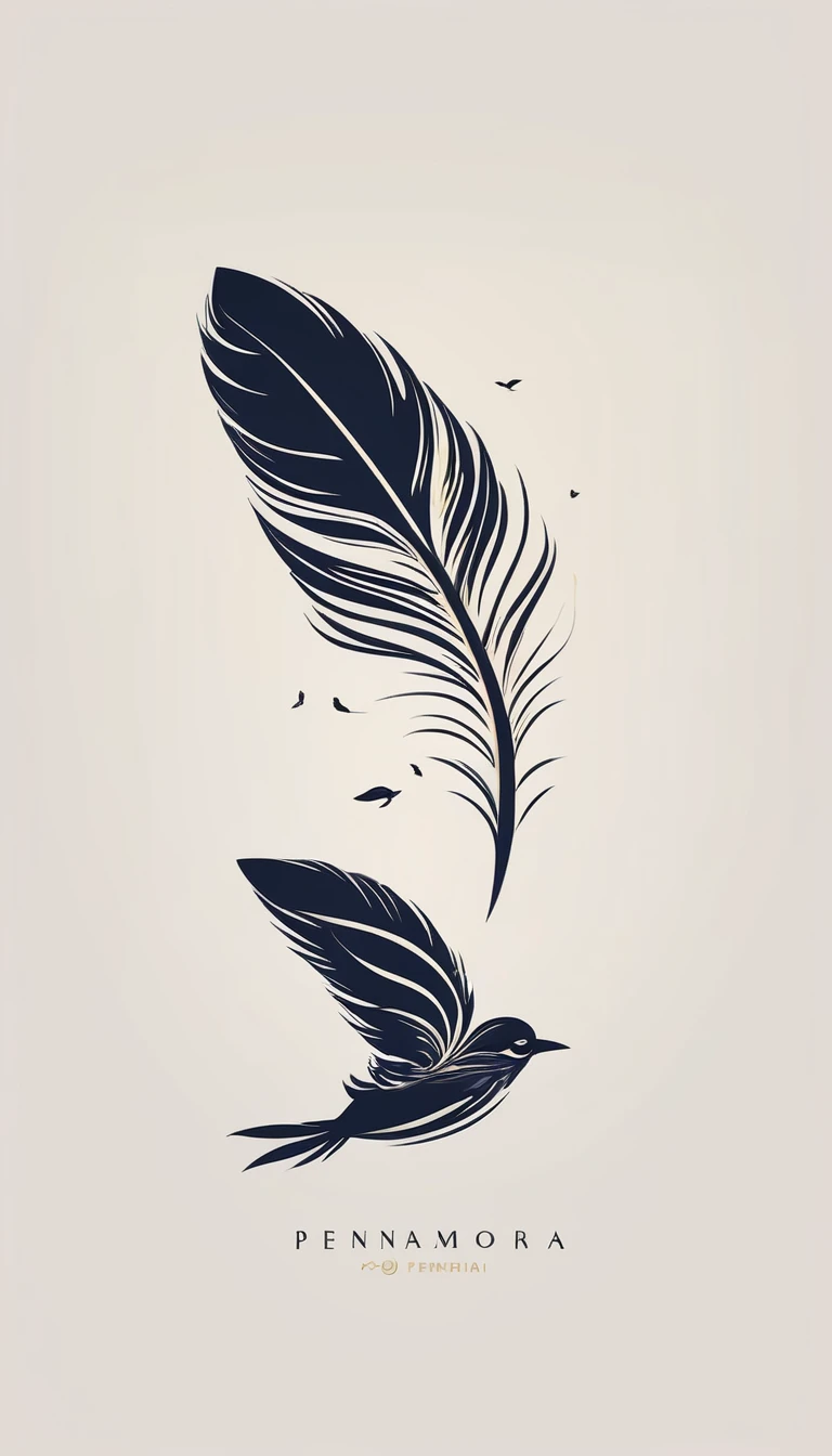 Create a minimal, modern, simple, inspirational, memorable, dream like logo design of a boy and a feather for the brand “Penamemoria".