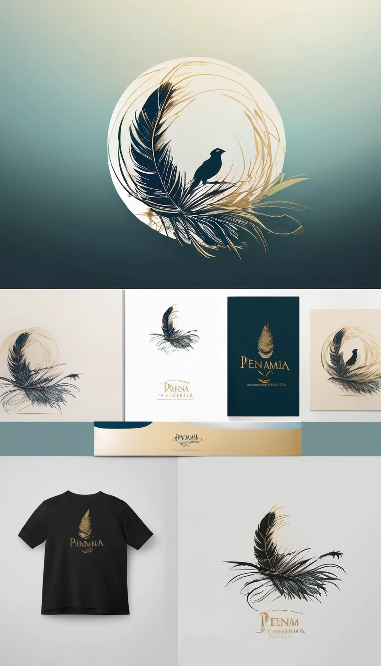 Create a minimal, modern, simple, inspirational, memorable, dream like logo design of a boy and a feather for the brand “Penamemoria".