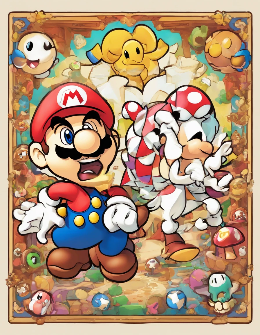 Dry Bones and Boo from Mario universe in a theatre scene