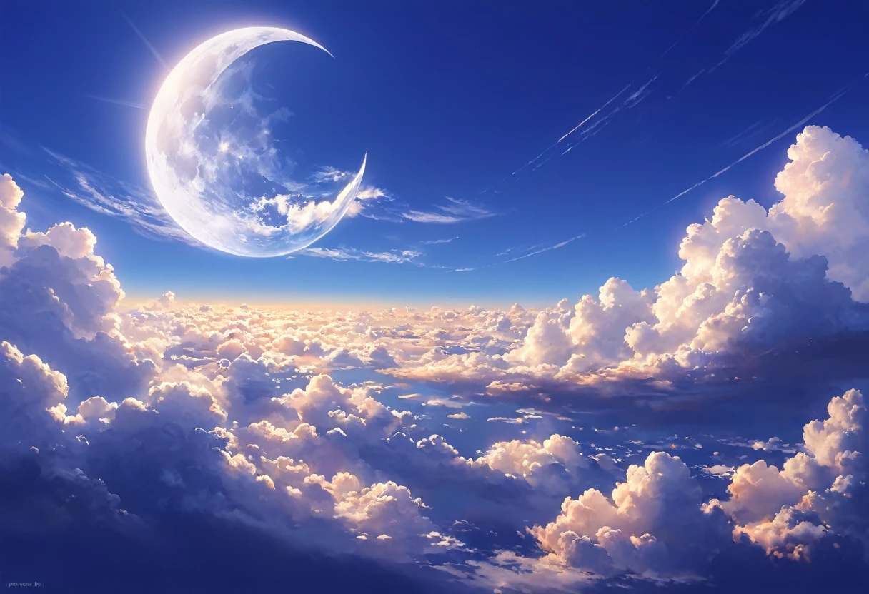 morning, blue sky, cloud, scenery, On the reel of the moon