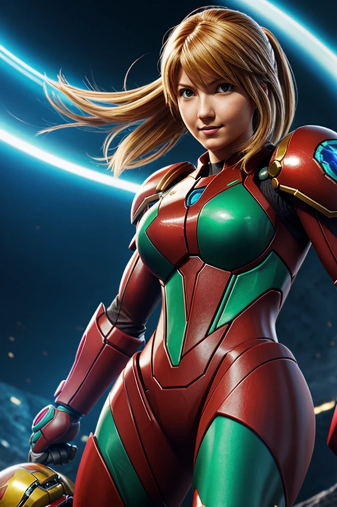 Make Samus Aran from Metroid realistic style 