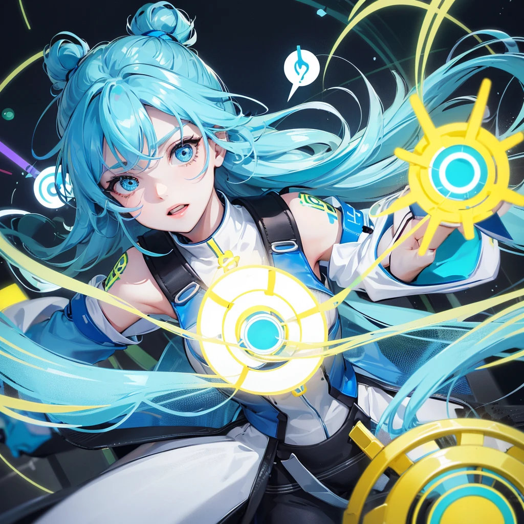 1girl,colorful modern minimalist logo design,educational icons such as open book with light bulb above,interactive elements like arrows and circles around icons,vibrant colors blue,green,yellow,shield or circular frame base,detailed,hyper realistic,cinematic lighting,4k,8k,photorealistic,award winning