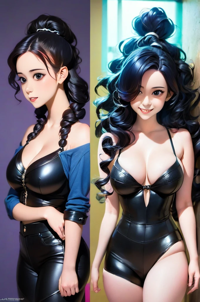 a girl with long hair and a black dress stands in front of a blue light, concept art by Ross Tran, Artstation, conceptual art, :: rossdraws, anime girl with cosmic hair, beautiful anime art style, loish |, jen bartel, loish art style, ross tran style, artgerm and atey ghailan