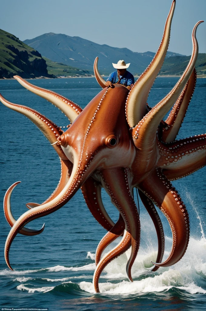 Traditional Fisherman ride a giant squid 