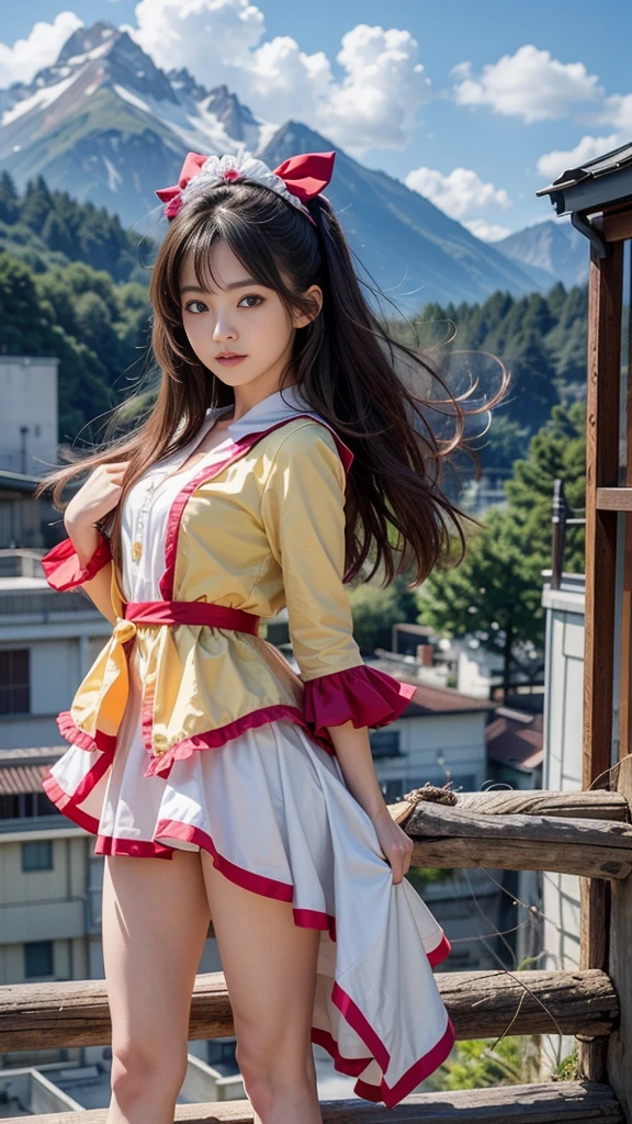 anime風の女性キャラクターのカラフルなプロフィール写真. anime「My favorite girl」has the same characteristics as. Sunset on the mountaintop. The environment is very nice. The camera settings are、Digital cameras with low ISO settings. This lens is a medium-aperture zoom lens... Inspired by Rakuten Girls' Lee Da-hae, One Girl, (Large Breasts), (Sexy Costumes), (nice smile:1.3), Slender body line, Small and slim body type, Tight waist, (Captivating performance:1.3), (View Viewer), ((Detailed eyes and face:1.2, Professional photography techniques)), (Highest quality, 8K, masterpiece:1.2, RAW Photos), (Photorealism:1.4)