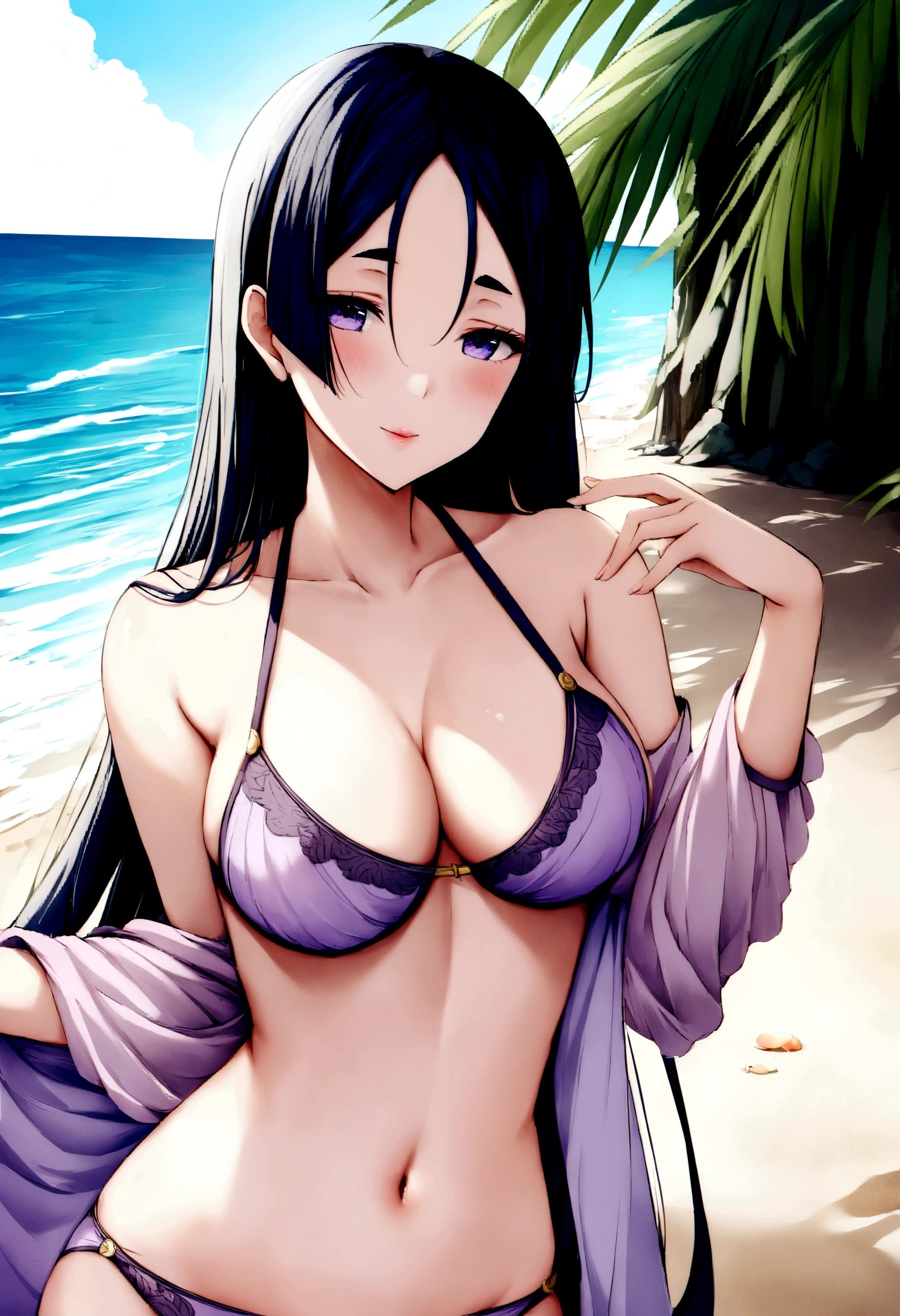 Minamoto No Raikou, Lancer, Minamoto No Raikou Lancer, Summer, Summer Raikou, masterpeace, best quality, lightroom, natural, perfect,raw, intricate, high quality, Beach, borisu