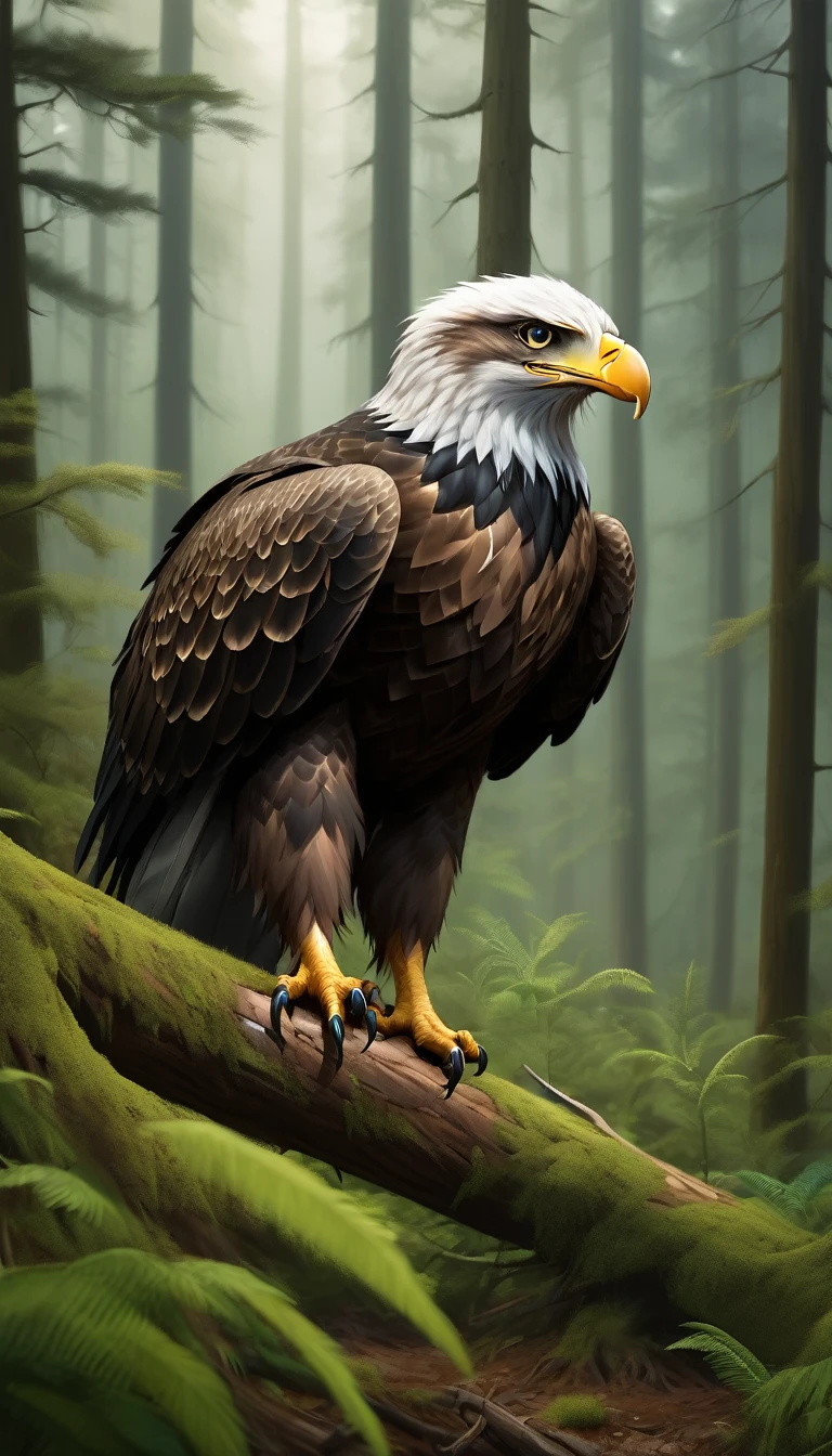 Mountains and forests,There is a kind of beast,Looks like a hawk,The eagle's claws are like a pair of human hands(best quality,4K,8K,High level,masterpiece:1.2),Ultra Detailed,(lifelike,Photo real,Photo real:1.37),Highly detailed animals,Realistic lighting,Fantasy Creatures