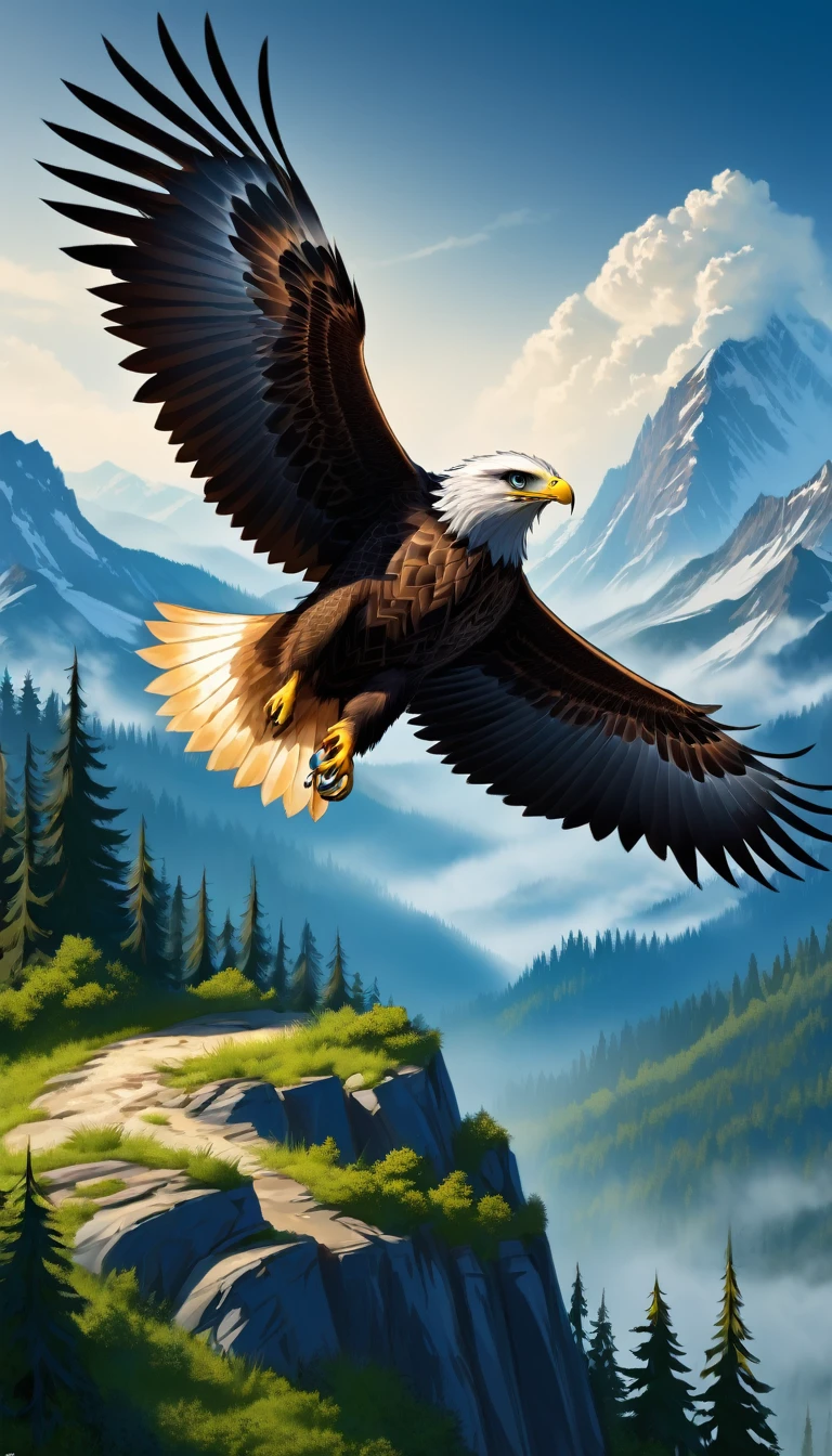 Mountains and forests，There is a kind of beast，Looks like a hawk，The eagle&#39;s claws are like a pair of human hands(best quality，4K，8K，High level，masterpiece：1.2），Ultra Detailed，（lifelike，Photo real，Photo real：1.37），Highly detailed animals，Realistic lighting，Fantasy Creatures