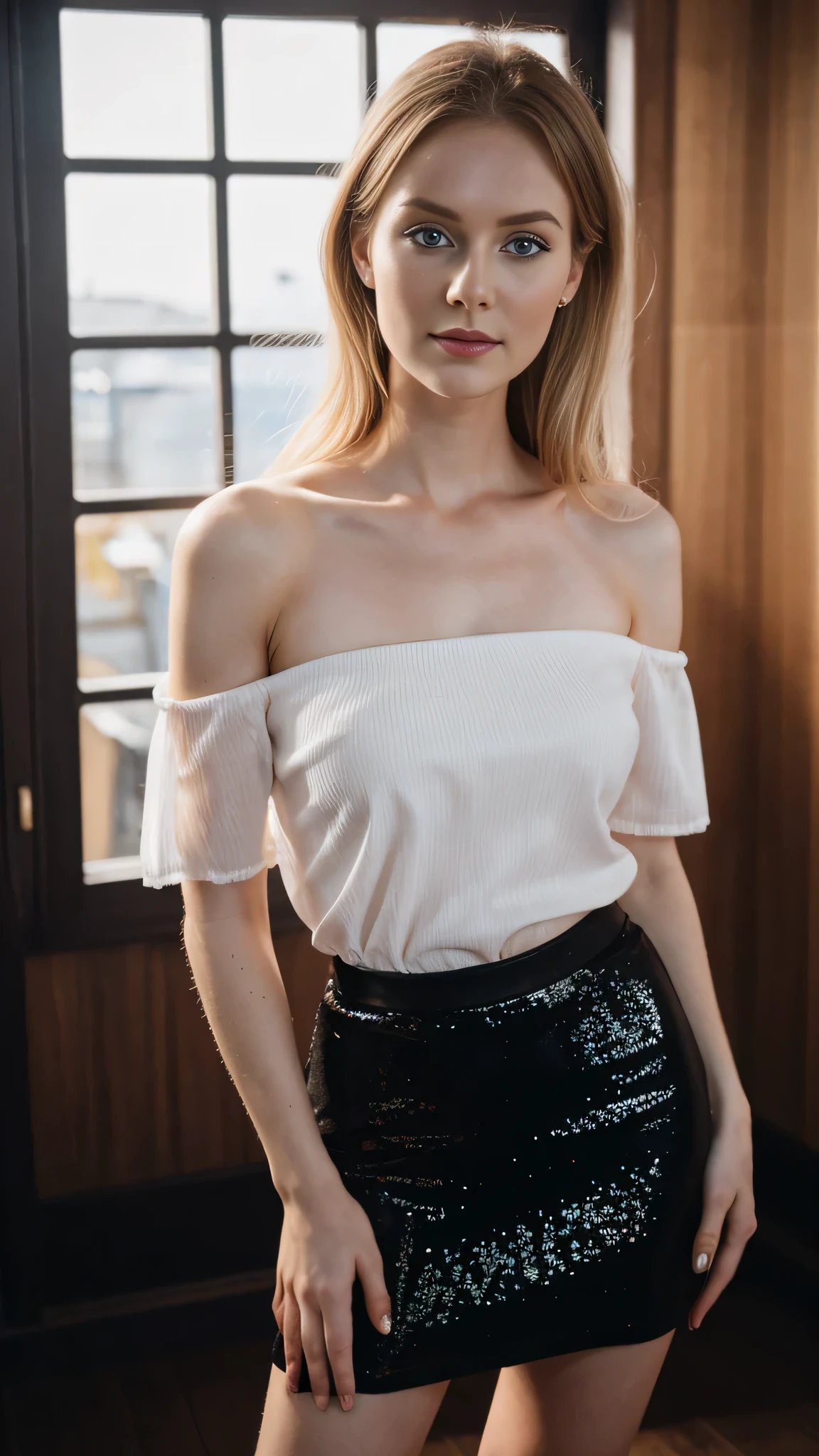 The content is very detailed, original photo, Professional photography, ((red silk mini transparent red-skirt)), (), Indoor and below, (Office room, Dark Night Classroom,), (night sky), depth of field,Blushed,raised eyebrows,very shy,Blonde hair, light blue eyes,Ruddy complexion,looking at the audience,thin earrings,epic,concept art,best quality ,extremely delicate and beautiful, Very detailed,best quality, official art, Extremely detailed CG unified 8k wallpaper, Huge files big and small , Super detailed, high resolution,positive focus,Blonde hair, blue eyes,Beautiful and delicate face,sparkling eyes,The most beautiful woman in the world,Mature lady,pretty smile,Expose the lower half of the bulb,Round and plump breast balls,firm breast balls,Ultra thin,translucent,Naturally lips, quality breasts, braless