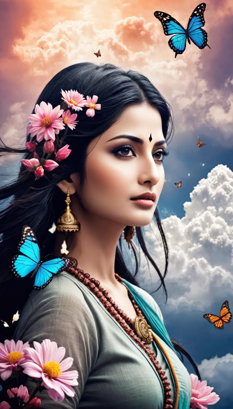 Generator Mahadev image background butterfly and flowers in cloud 