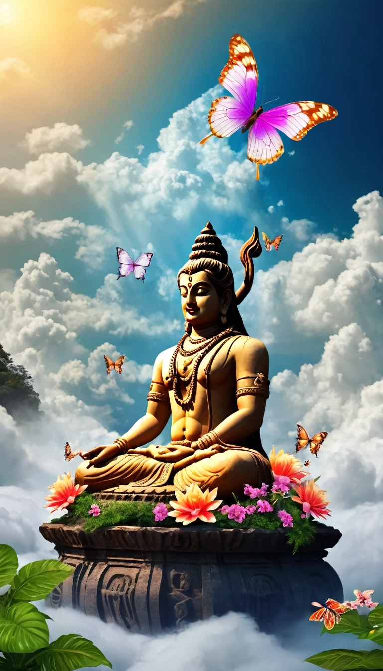 Generator Mahadev image background butterfly and flowers in cloud 