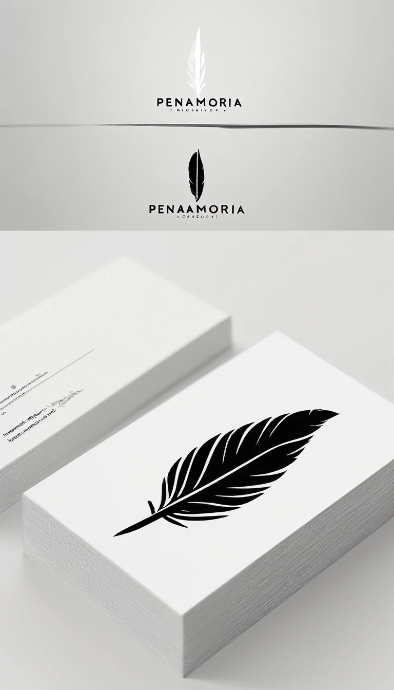 A minimal, modern, simple, cinematic logo design for the brand “Penamemoria". Create a modern, minimalistic, high-quality, logo of a bird feather