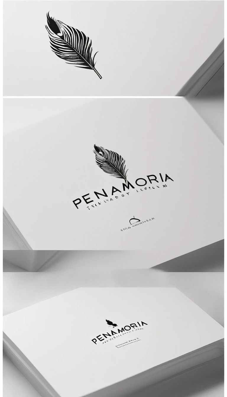 A minimal, modern, simple, cinematic logo design for the brand “Penamemoria". Create a modern, minimalistic, high-quality, logo of a bird feather