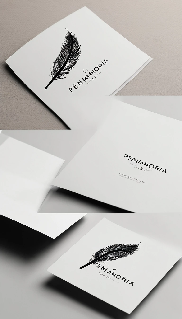 A minimal, modern, simple, cinematic logo design for the brand “Penamemoria". Create a modern, minimalistic, high-quality, logo of a bird feather