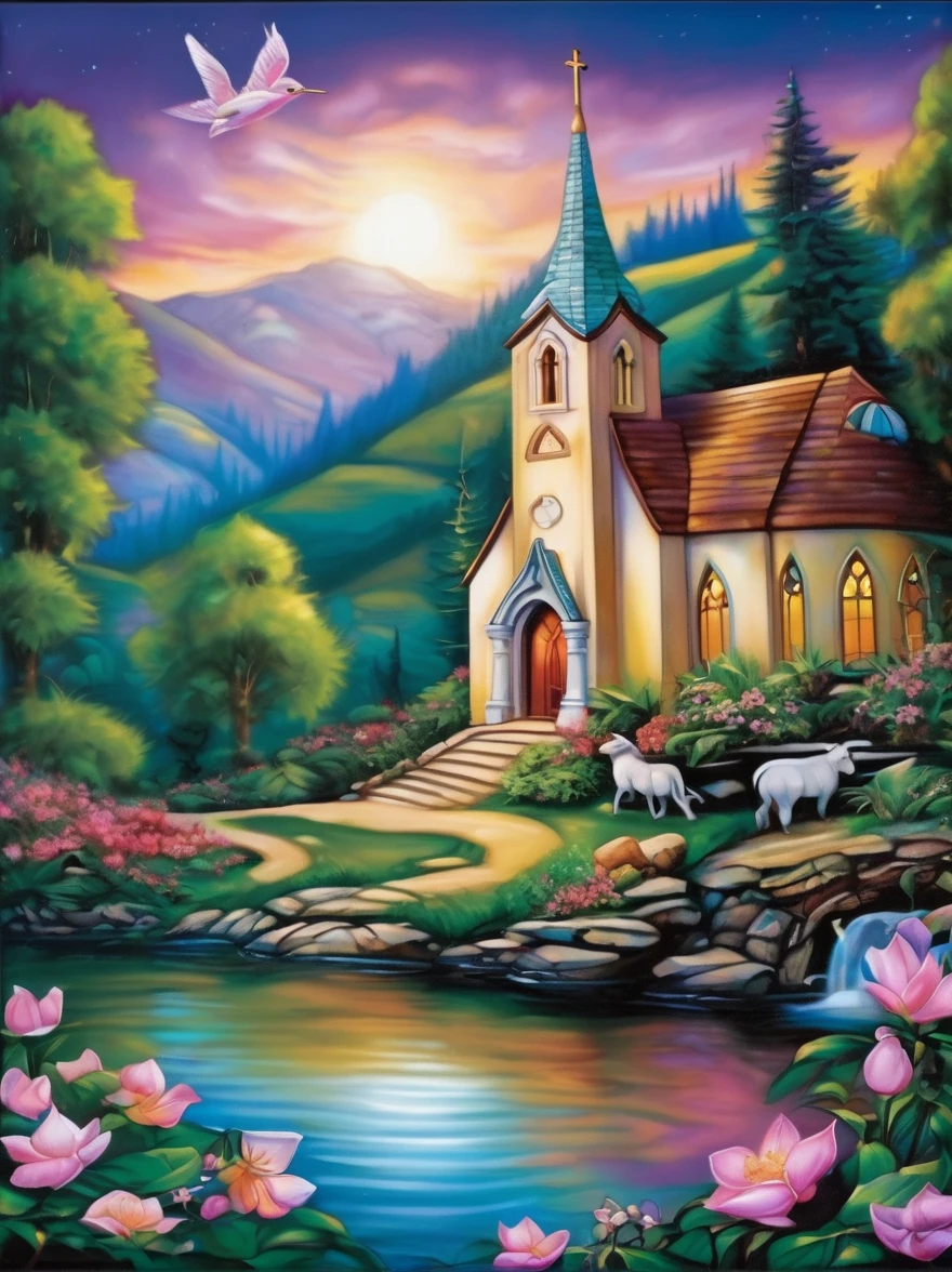 in style of Jasmine Becket-Griffith, stunning natural landscape, church