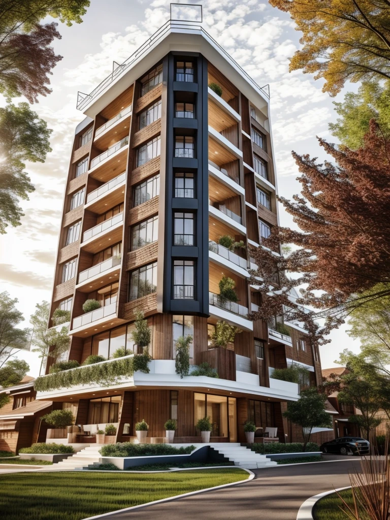 modernvilla, mabuilding, front, architecture, brick and metal, photo of a house, architecture, beautiful, masterpiece, best quality, super detailed, realistic, photorealistic, 8k, sharp focus