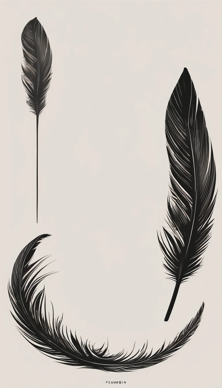 A minimal, modern, simple, cinematic logo design for the brand “Penamemoria". Create a modern, minimalistic, high-quality, logo of a bird feather