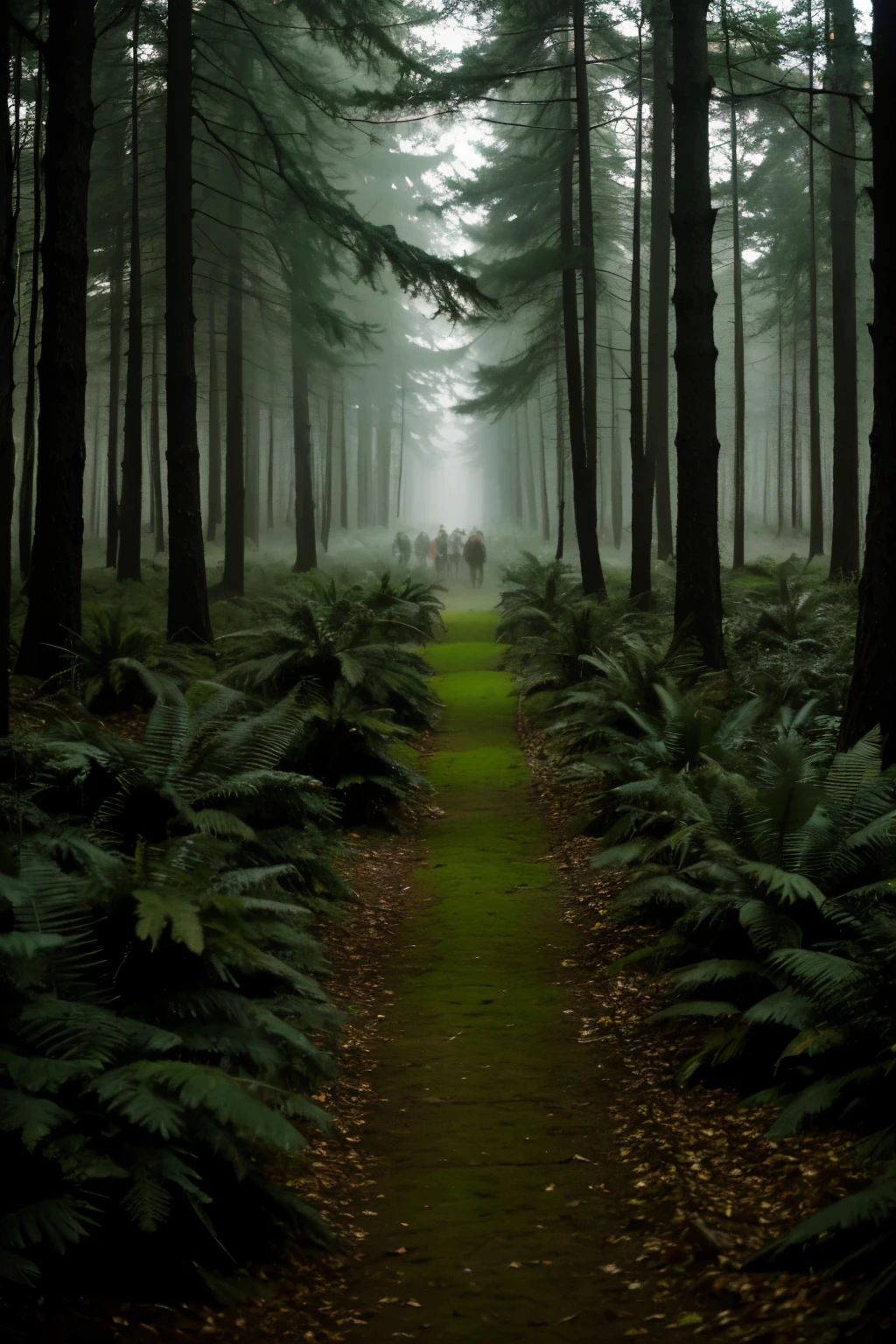 A forest full of zombies at night